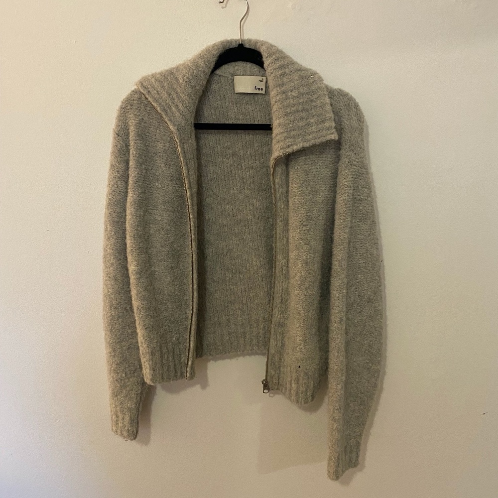 grey wool zip up sweater